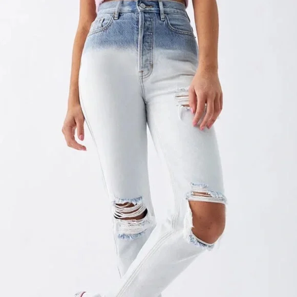 Pacsun Light Blue Acid Wash High Waisted Distressed Jeans Size 24 New - Picture 7 of 7